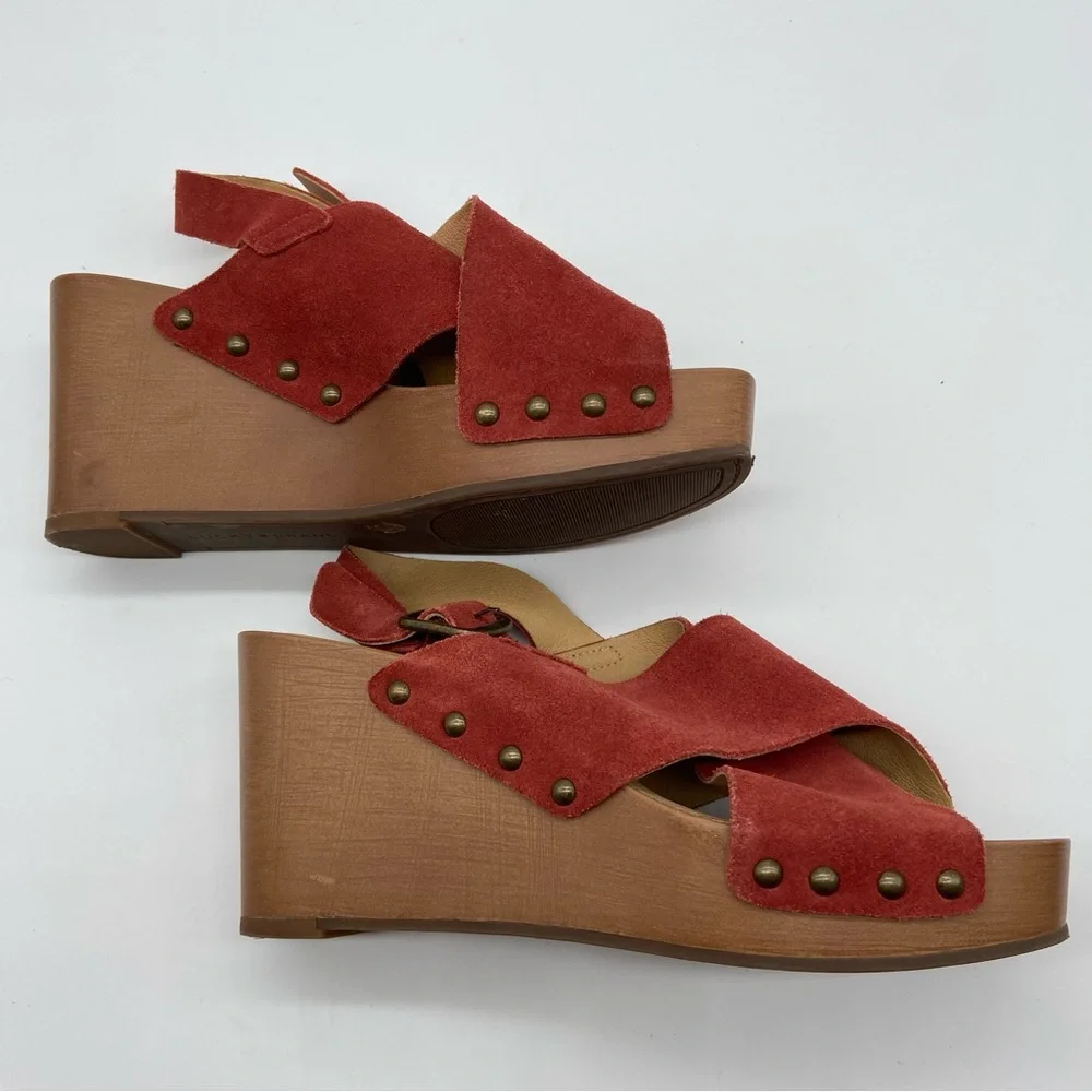 Lucky Brand Suede Wedge Currant Color Sandal Size US‎ 6.50/EU 37